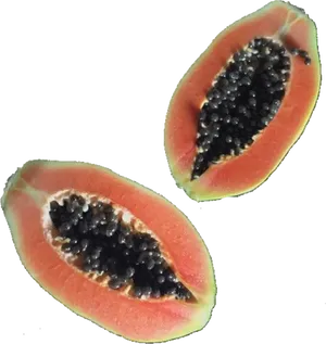 Sliced Papaya Fruit Halves PNG Image