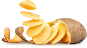 Sliced Potato Floating Against Black Background PNG Image