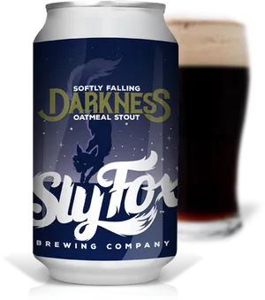 Sly Fox Oatmeal Stout Beer Canand Glass PNG
