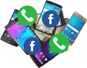 Smartphoneswith Social Media Icons PNG Image