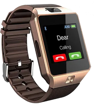 Smartwatch Calling Feature Brown Strap PNG Image