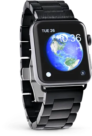 Smartwatchwith Black Link Bracelet PNG Image