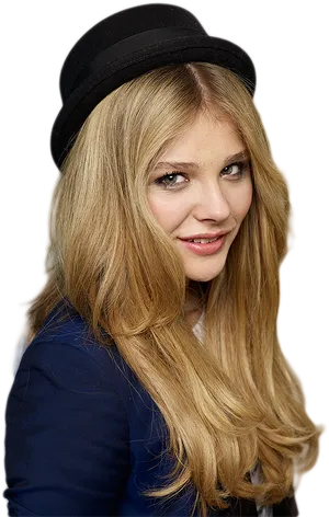 Smiling Blonde Womanin Black Hat PNG Image