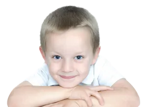 Smiling Boy Leaningon Hands PNG Image