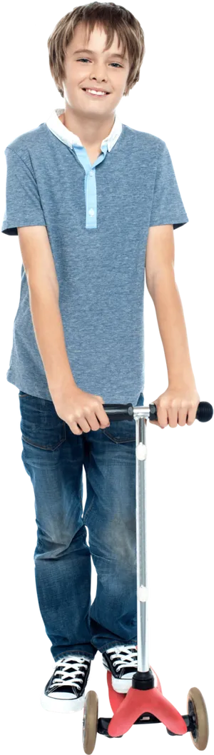 Smiling Boywith Scooter PNG Image