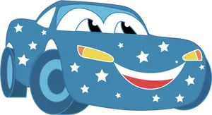 Smiling Cartoon Carwith Stars PNG Image