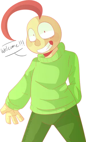 Smiling Cartoon Character Green Sweater PNG Image