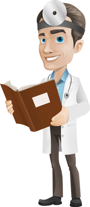 Smiling Cartoon Doctor Reading Book PNG Image