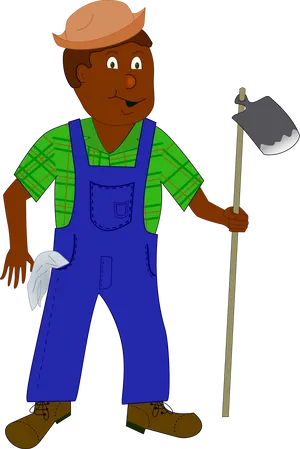 Smiling Cartoon Farmerwith Hoe PNG Image