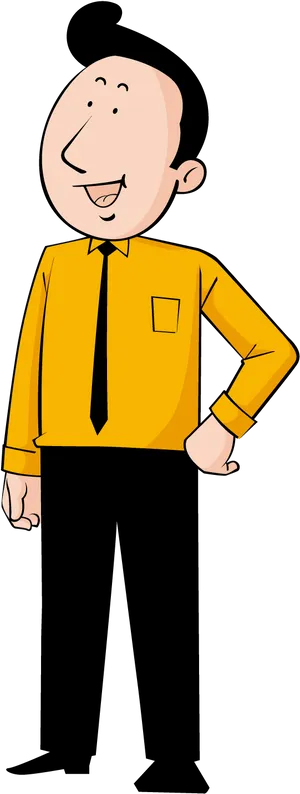 Smiling Cartoon Man Yellow Shirt PNG Image