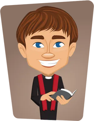 Smiling Cartoon Priest Holding Book PNG Image