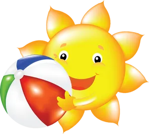 Smiling Cartoon Sun With Beach Ball.png PNG Image