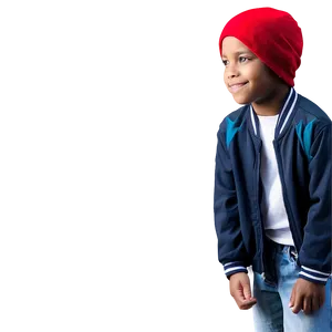 Smiling Childin Red Beanieand Blue Jacket PNG Image