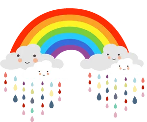 Smiling Clouds Rainbow Rain Illustration PNG Image