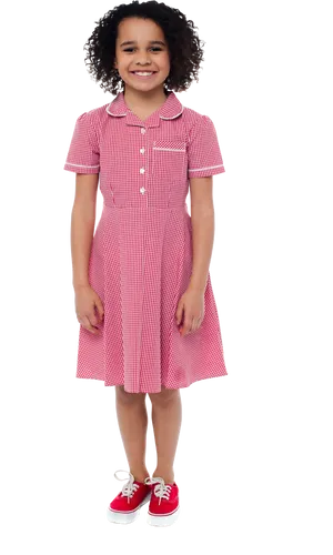 Smiling Girlin Striped Dress PNG Image