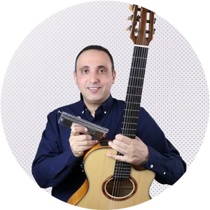 Smiling Guitaristwith Harmonica PNG Image