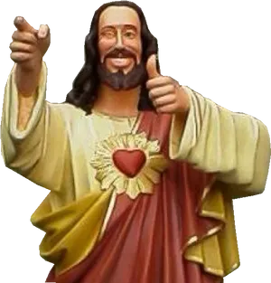 Smiling Jesus Figurine Thumbs Up PNG Image