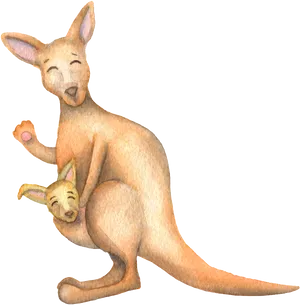 Smiling Kangarooand Joey.png PNG Image