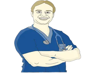 Smiling Male Nurse Cartoon PNG Image