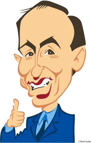 Smiling Man Caricature Thumbs Up PNG Image