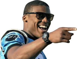 Smiling Man Pointing Sunglasses Football Jersey PNG Image