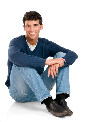 Smiling Man Seated Casually PNG Image