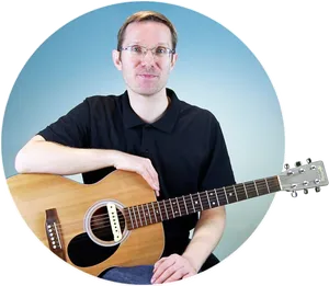 Smiling Man With Acoustic Guitar PNG Image