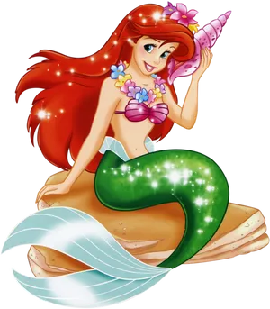 Smiling Mermaidwith Red Hair Clipart PNG Image