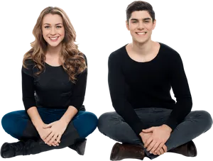 Smiling Pair Sitting Cross Legged PNG Image