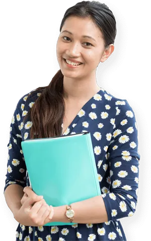 Smiling Studentwith Notebook PNG Image