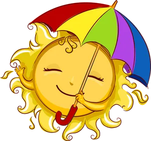 Smiling Sun With Umbrella PNG