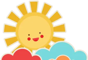 Smiling Sunand Clouds Illustration PNG Image