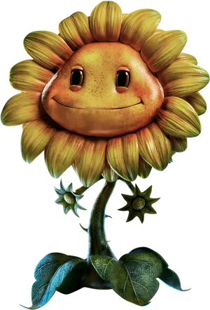 Smiling Sunflower Cartoon Illustration PNG Image