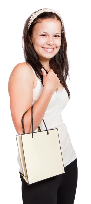 Smiling Teen Girl Shopping Bag PNG Image