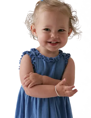 Smiling Toddlerin Blue Dress PNG Image