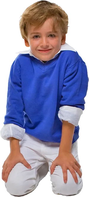 Smiling Toddlerin Blue Sweater PNG Image