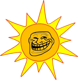 Smiling Trollface Sun Cartoon PNG Image