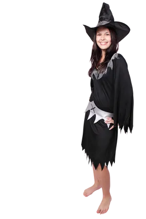 Smiling Witch Costume Portrait PNG Image