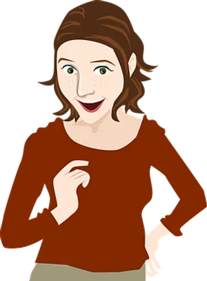 Smiling Woman Cartoon Portrait PNG