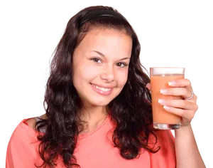 Smiling Woman Holding Smoothie PNG Image