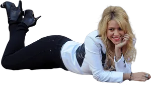 Smiling Woman Lying Down Boots Up.png PNG Image