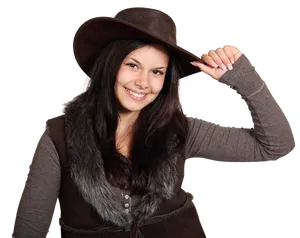 Smiling Woman Tipping Hat PNG Image