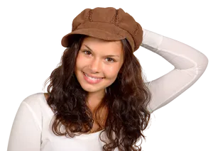 Smiling Womanin Brown Hat PNG Image