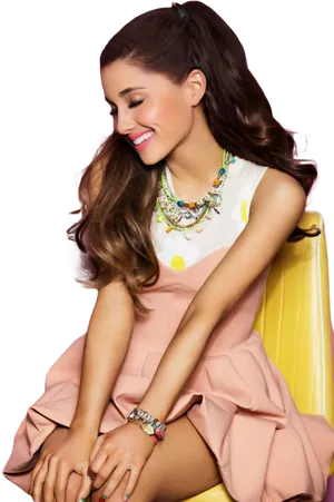 Smiling Womanin Pink Dress PNG Image