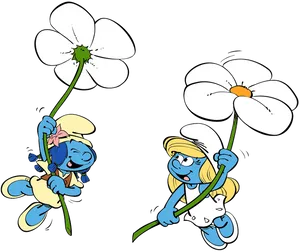 Smurfs Holding Flowers PNG Image