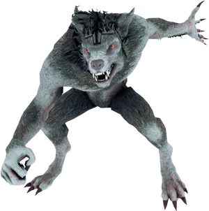 Snarling Werewolf Attack Pose PNG Image