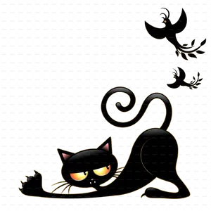 Sneaky Black Catand Birds PNG Image