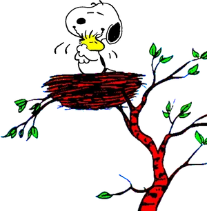 Snoopy Nestingon Tree Branch PNG Image