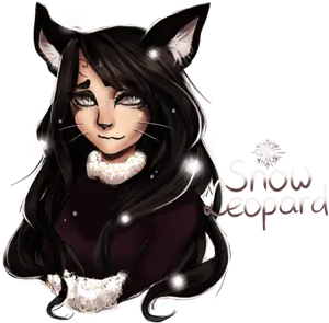 Snow Leopard Anime Girlwith Cat Ears PNG Image