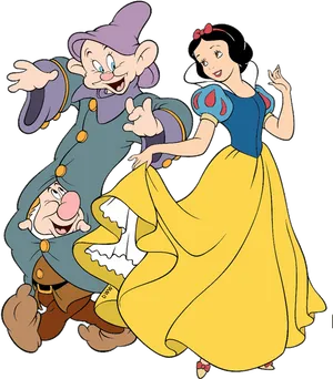 Snow White With Dwarfs Illustration PNG Image